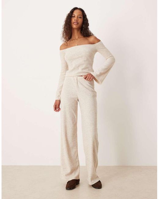 ASOS Natural Brushed Rib Knit Wide Leg Pants