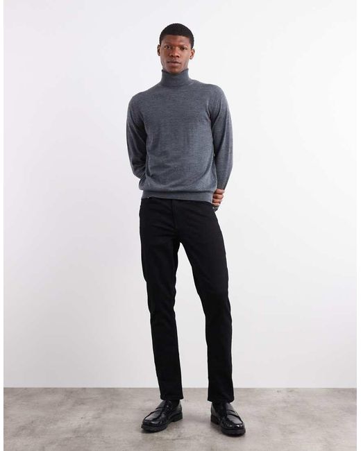 Mango Blue Knitted Roll Neck Jumper for men