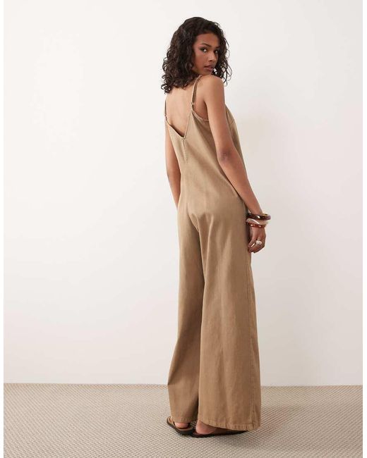 ASOS Natural Soft Denim Jumpsuit With Wide Leg