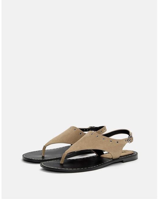 Pull&Bear White Leather Flat Sandals