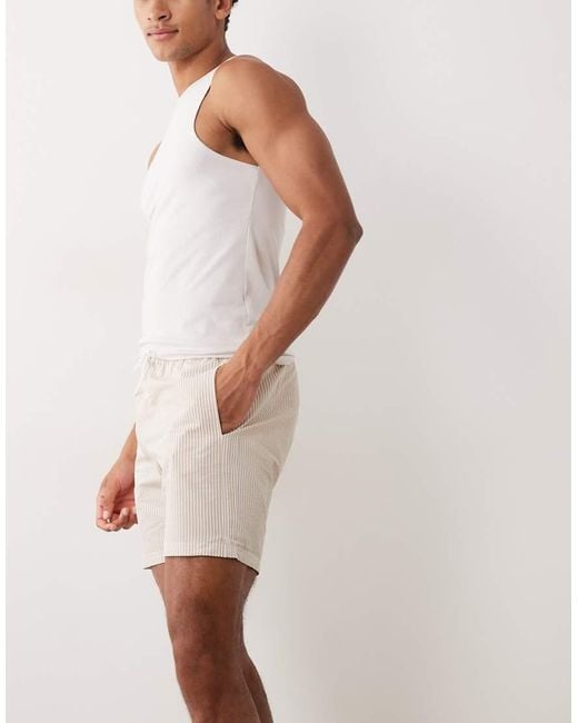 Mango Pink Classic Seersucker Striped Shorts for men