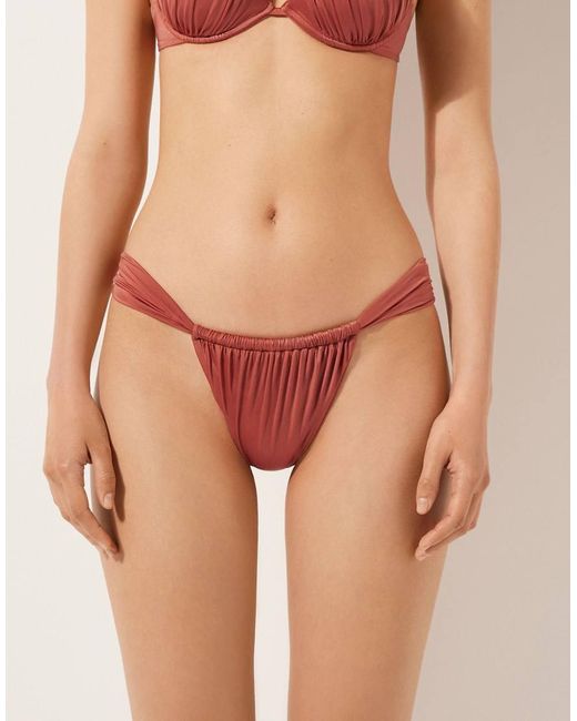 Calzedonia Natural Calzendonia Brazilian Bikini Bottoms Shiny Satin