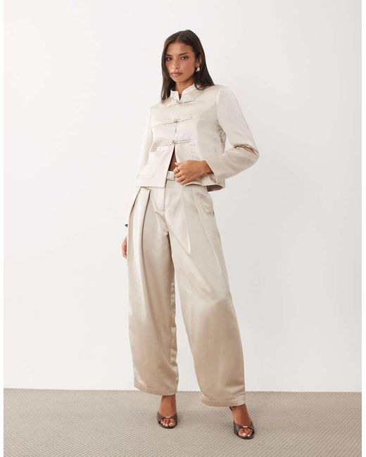 Pieces Natural Satin Mandarin-style Fastening Jacket Co-ord