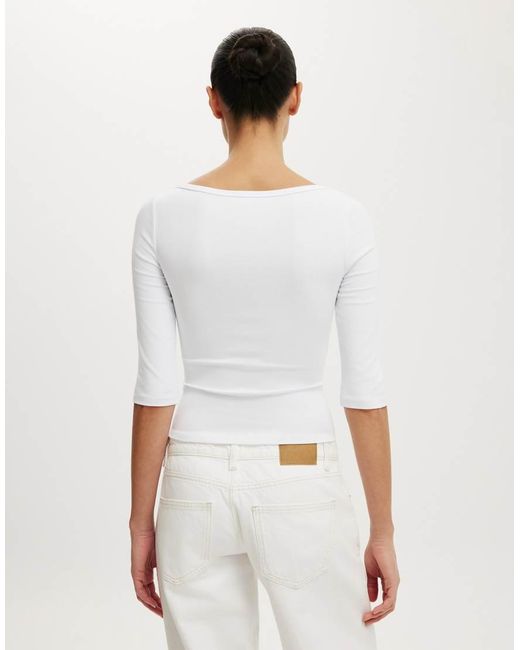 Cotton On White 90S Boatneck ¾ Sleeve