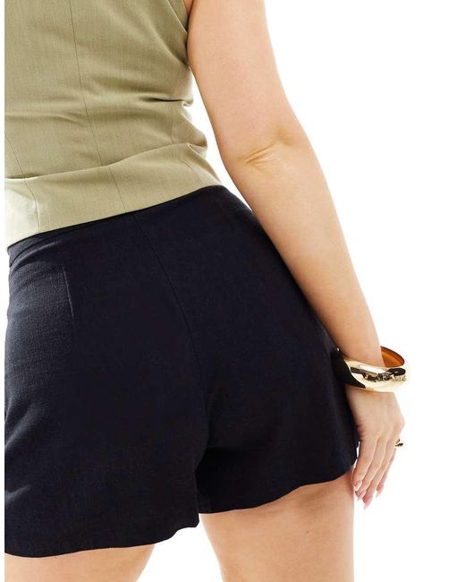 ASOS Black Hourglass High Waist Seam Detail Shorts With Linen Look