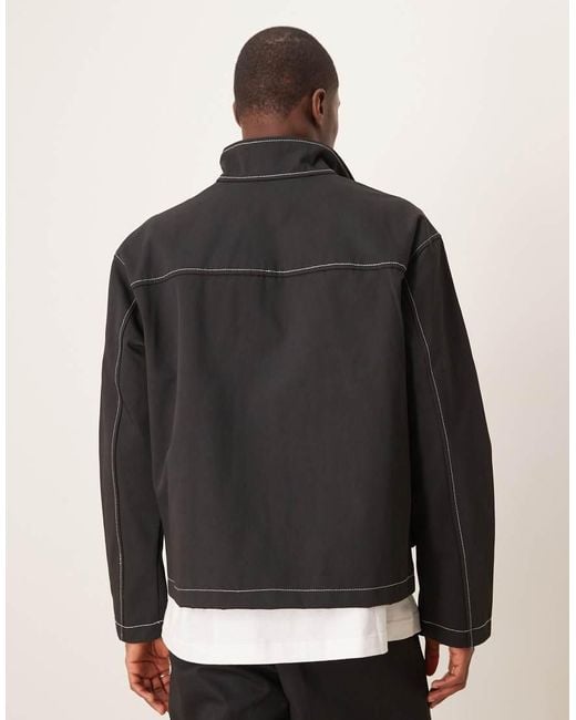 ASOS Black Harrington Jacket With Contrast Stitch for men
