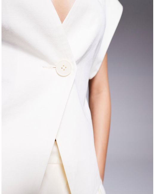 ASOS White Tailored Wrap Waistcoat With Linen Co-ord