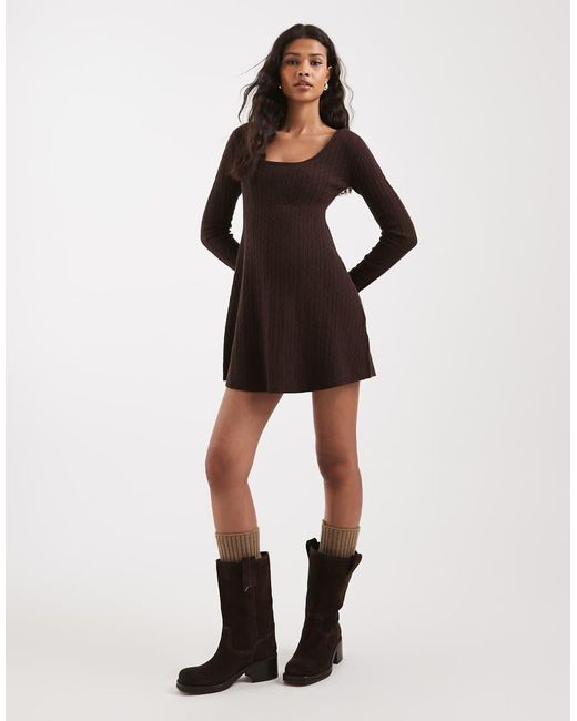 Hollister Brown Tie Back Babydoll Sweater Mini Dress