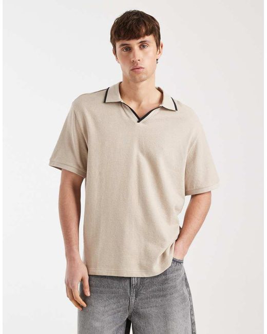 Redefined Rebel Natural Camden Boxy Oversized Fit Polo Shirt for men