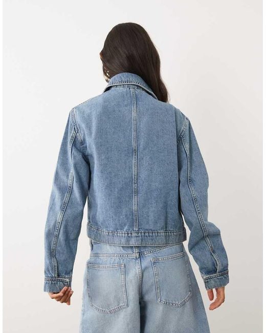 Mango Blue 100% Cotton Denim Jacket With Button Detail
