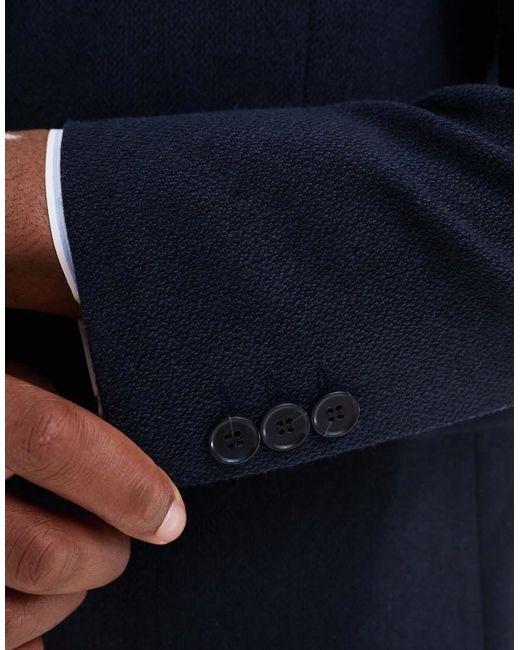 ASOS Blue Double Breasted Skinny Suit Jacket With Wool for men