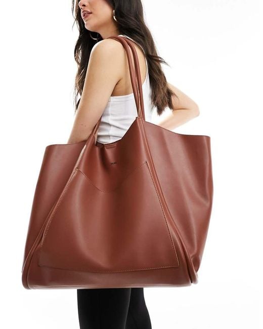 PASQ Brown Oversized Slouch Tote Bag With Removable Pouch