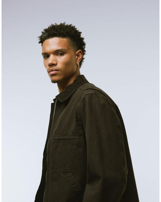 ARKET Black Canvas Zip Front Workwear Jacket for men