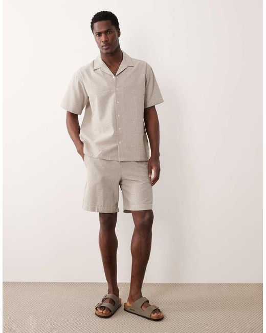 JJ Rebel Natural Co Ord Seersucker Shorts for men