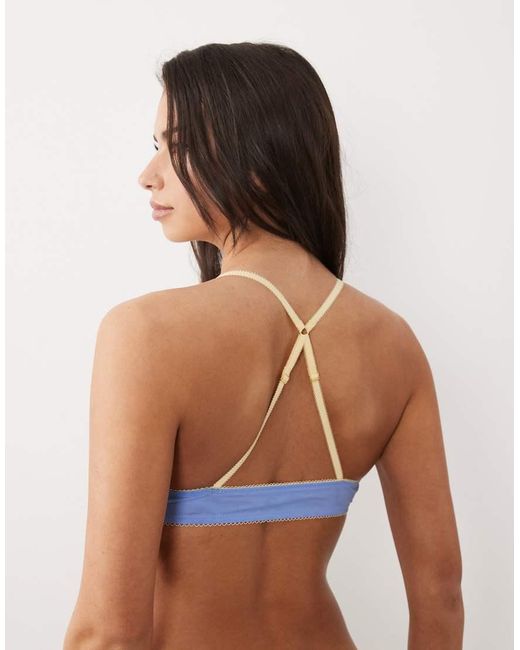ASOS Blue Rikki Sheer Mesh Front Closure Triangle Bra With Contrast Trim