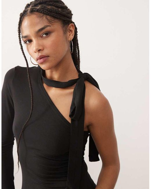 Weekday Black One Shoulder Halter Neck Long Sleeve Top