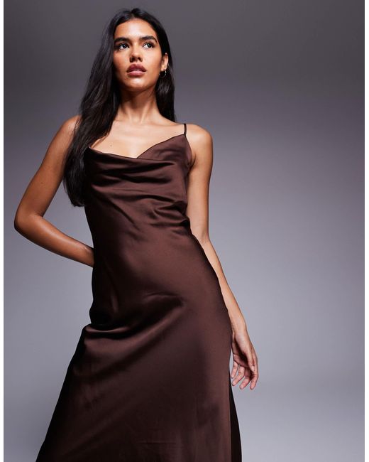 New Look Blue Satin Cowl Neck Midi Dress