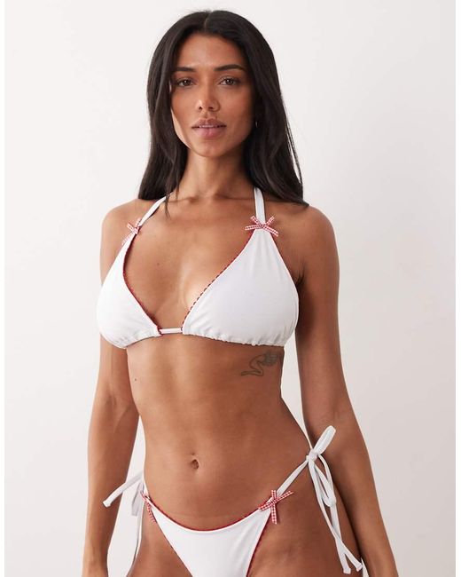 Peek & Beau White Triangle Bikini Top With Frill Trim