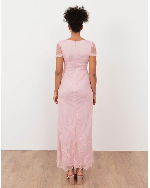 Maya Pink Lace V Neck Maxi Dress