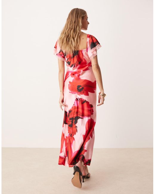 ASOS Red Bardot Midi Dress With Lace Inserts