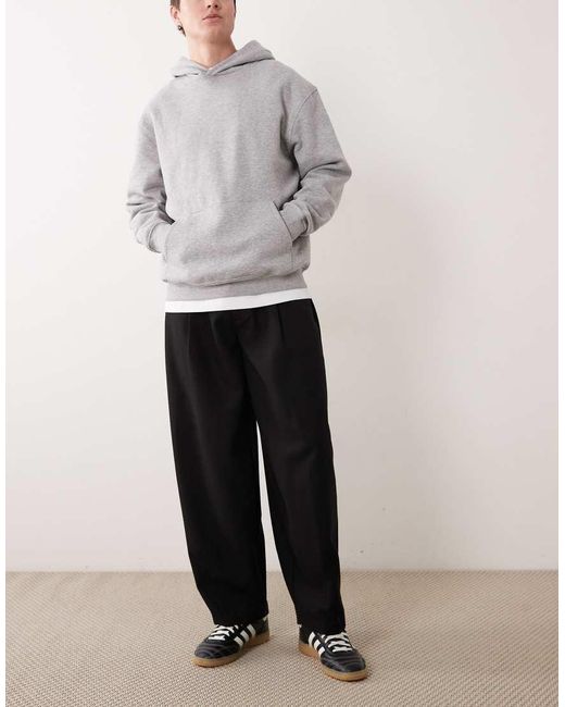 ASOS Black Tailored Pleated Wide Barrel Leg Trousers With Wool for men