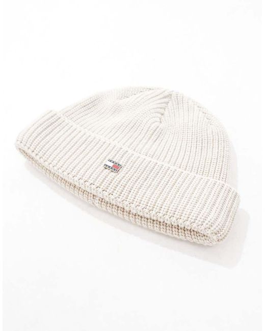 Tommy Hilfiger White Flag Ribbed Beanie for men