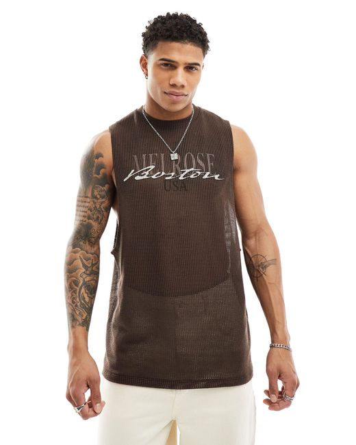 Camiseta holgada sin mangas con estampado "boston" ASOS de hombre de color Brown