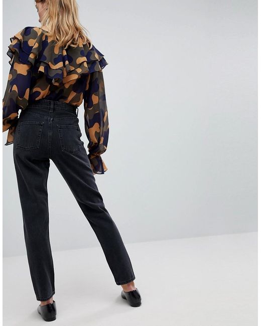 Monki Denim Kimomo High Waist Mom Jeans With Organic Cotton In Wash Black - Lyst