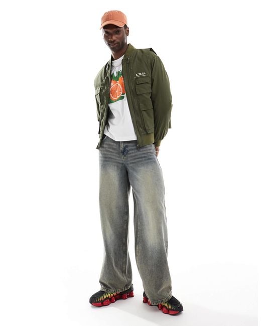 Collusion Gray 2 In 1 Washed Ripstop Bomber Jacket With Removable Gilet In Khaki for men
