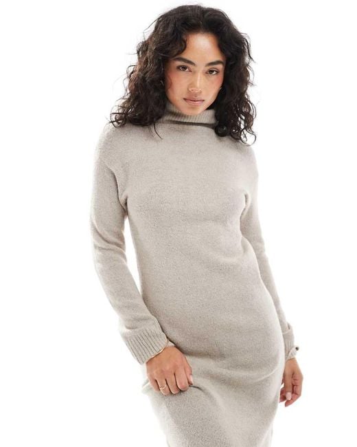 Brave Soul Natural Oversized Knitted Rollneck Maxi Dress