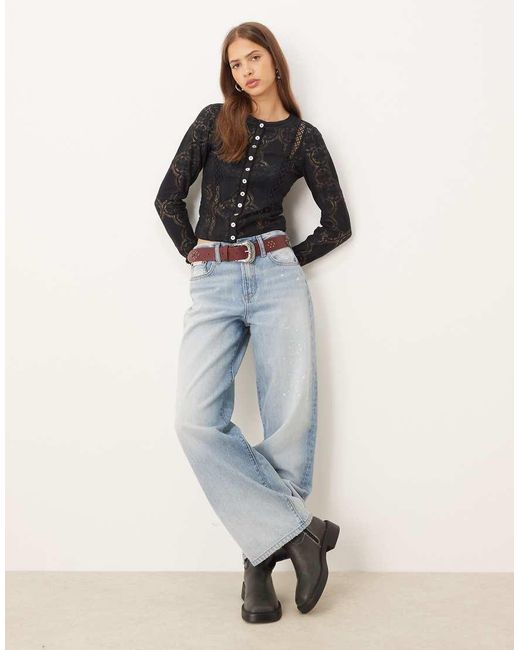 Top De Manga Larga Con Botones De Punto Jae De Free People de color Black