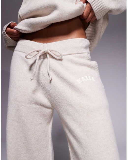 Kaiia Purple Knitted Embroidered Logo Wide Leg Trouser Co-ord