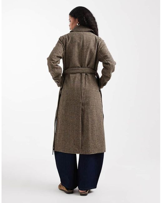New Look Black Check Belted Trench Coat