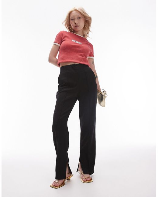 Pantalones s básicos con abertura Topshop Unique de color Black