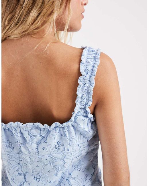 Vero Moda Blue Gathered Neckline Lace Tank Top