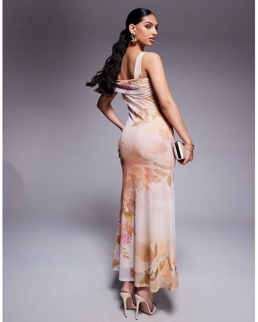 ASOS Gray One Cami Strap With Asymmetric Bardot Mesh Maxi Dress