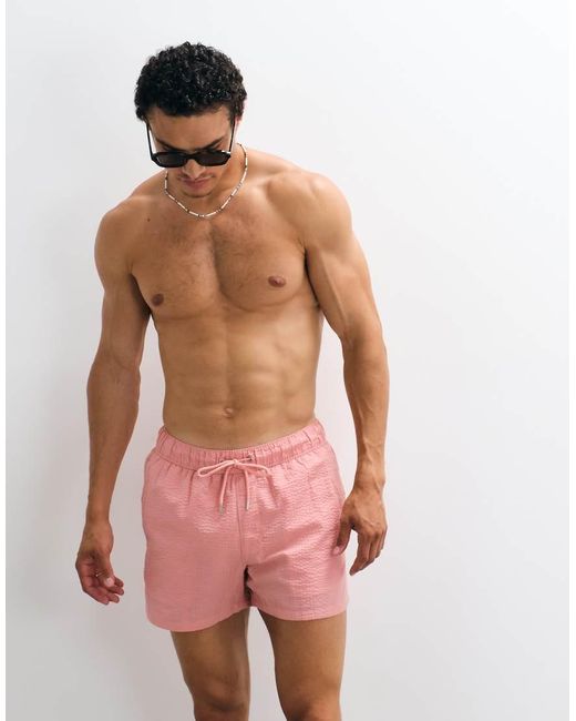 ASOS Red Seersucker Swim Shorts for men