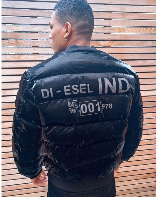 DIESEL Black W-on-a Shiny Puffer Jacket for men
