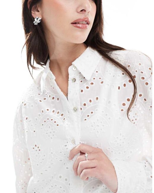 ONLY White Cropped Pointelle Shirt