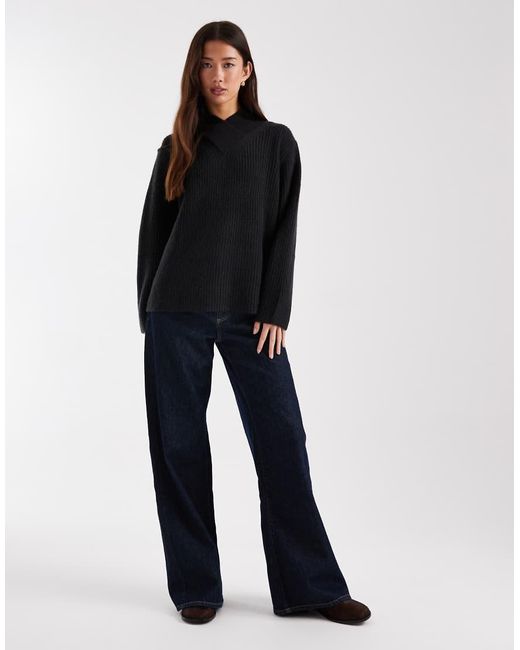 ASOS Black High V Cross Over Jumper