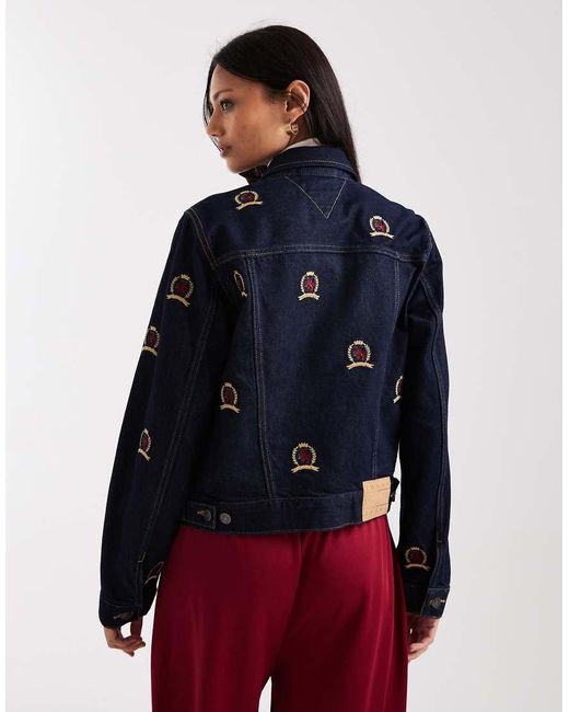 Tommy Hilfiger Red All Over Crest Denim Jacket