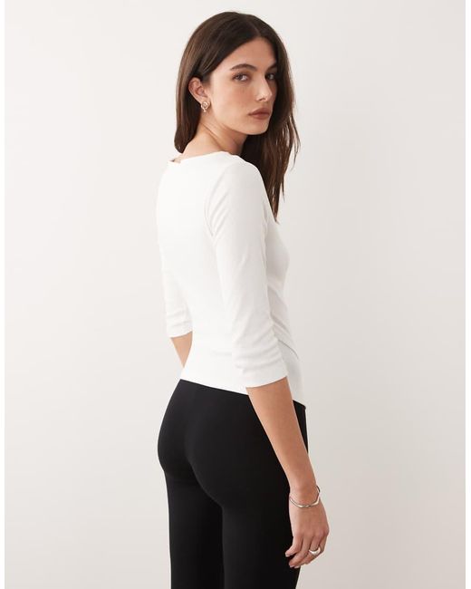 ASOS White 3/4 Sleeve Asymmetric Button Up Top