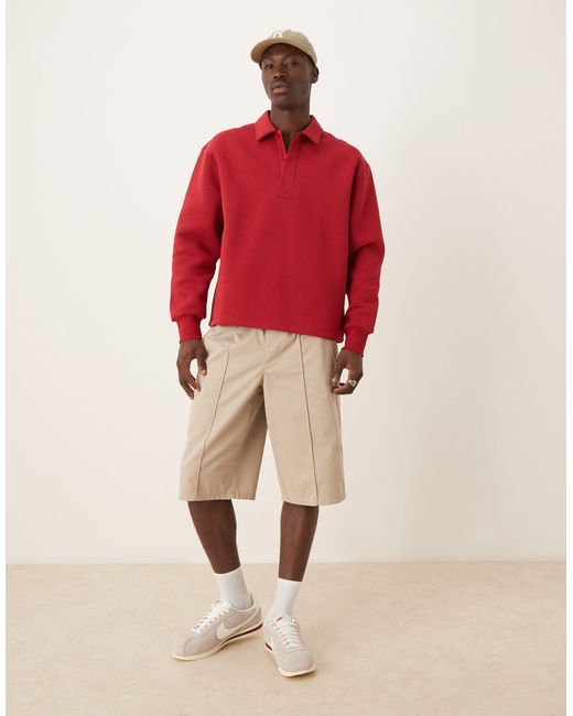 ASOS Red Oversized Button Up Polo With Concealed Placet for men