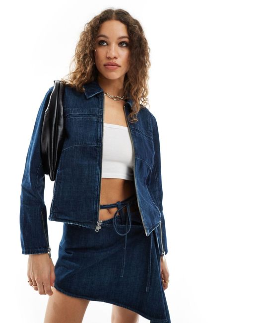 Weekday Blue Gate Co-ord Denim Biker Jacket With Seam Detail