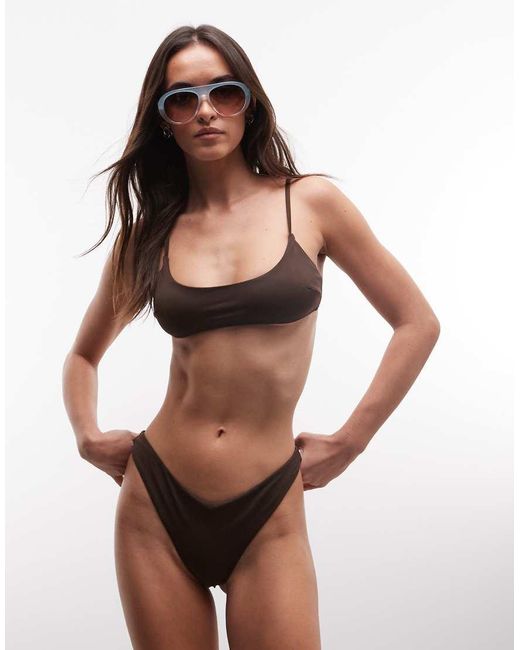 Monki Black Scoop Neck Tie Back Bikini Top