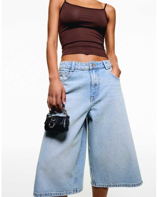 Bershka Blue baggy Denim Bermuda Jorts