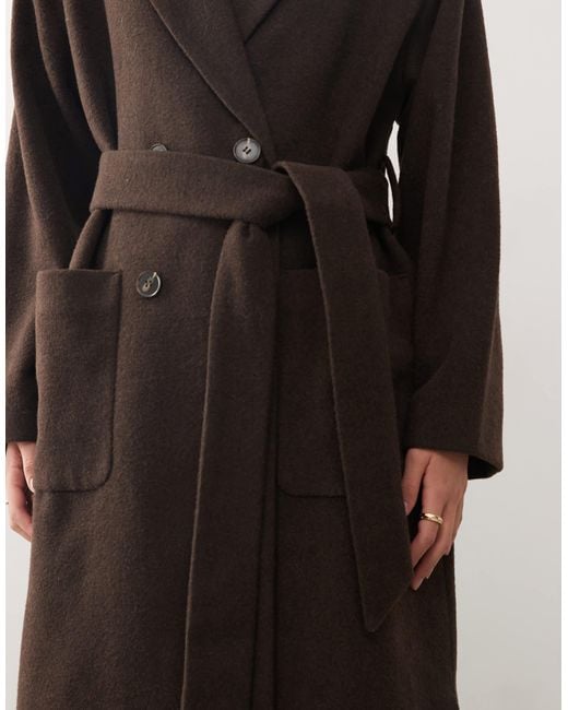 Monki Brown – zweireihiger mantel mit wolle