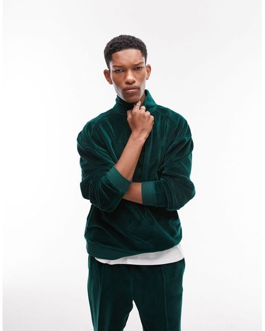 TOPMAN Straight Leg Velour Pintuck jogger in Green for Men Lyst UK