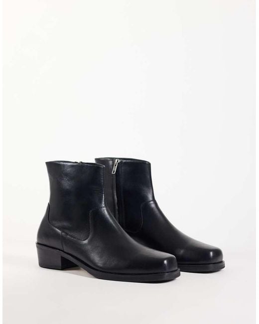 ASOS Black Zip Up Boots With Cuban Heel for men