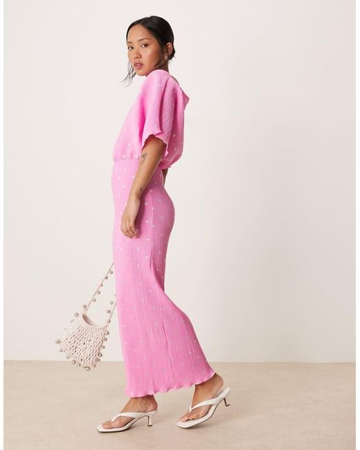 Never Fully Dressed Pink Petite Tilly Off Shoulder Plisse Maxi Dress